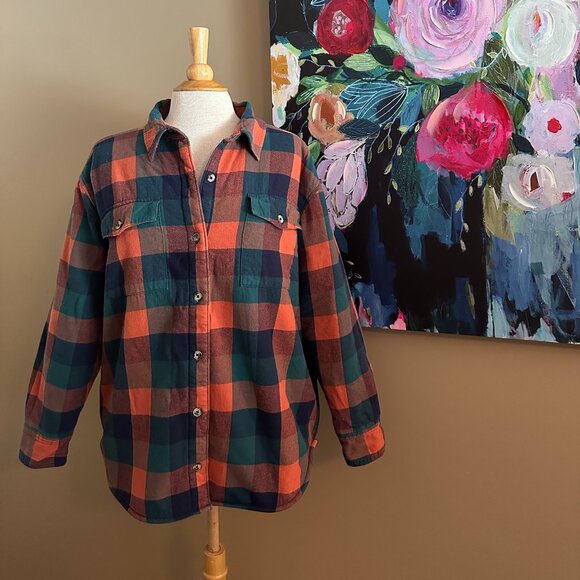 Natural Reflections Sherpa Lined Plaid Flannel Jacket/Shirt Size Large - Picture 1 of 7